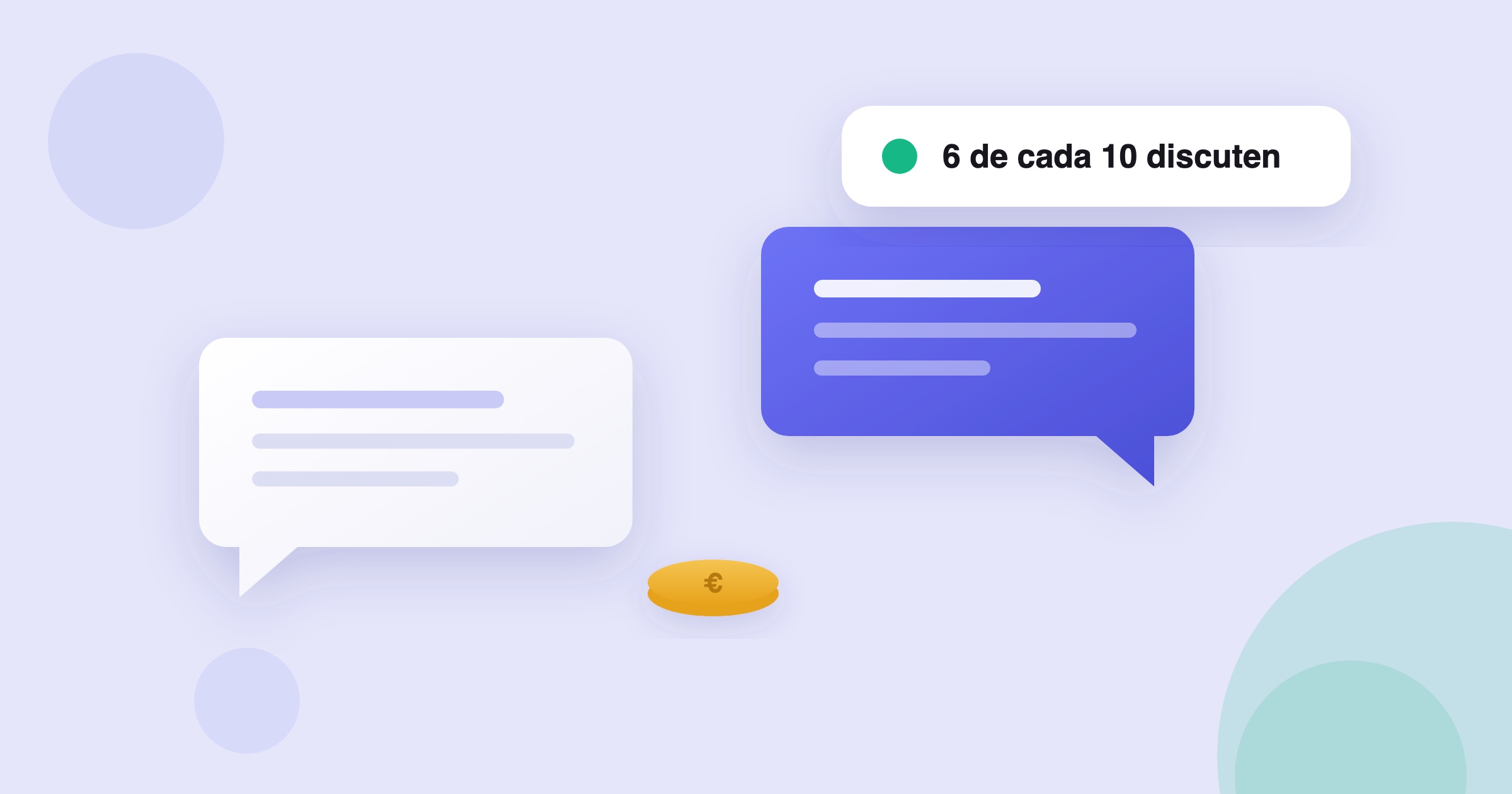 Ilustración de dos personas sentadas frente a frente con una mesa y documentos, conversando sobre sus finanzas