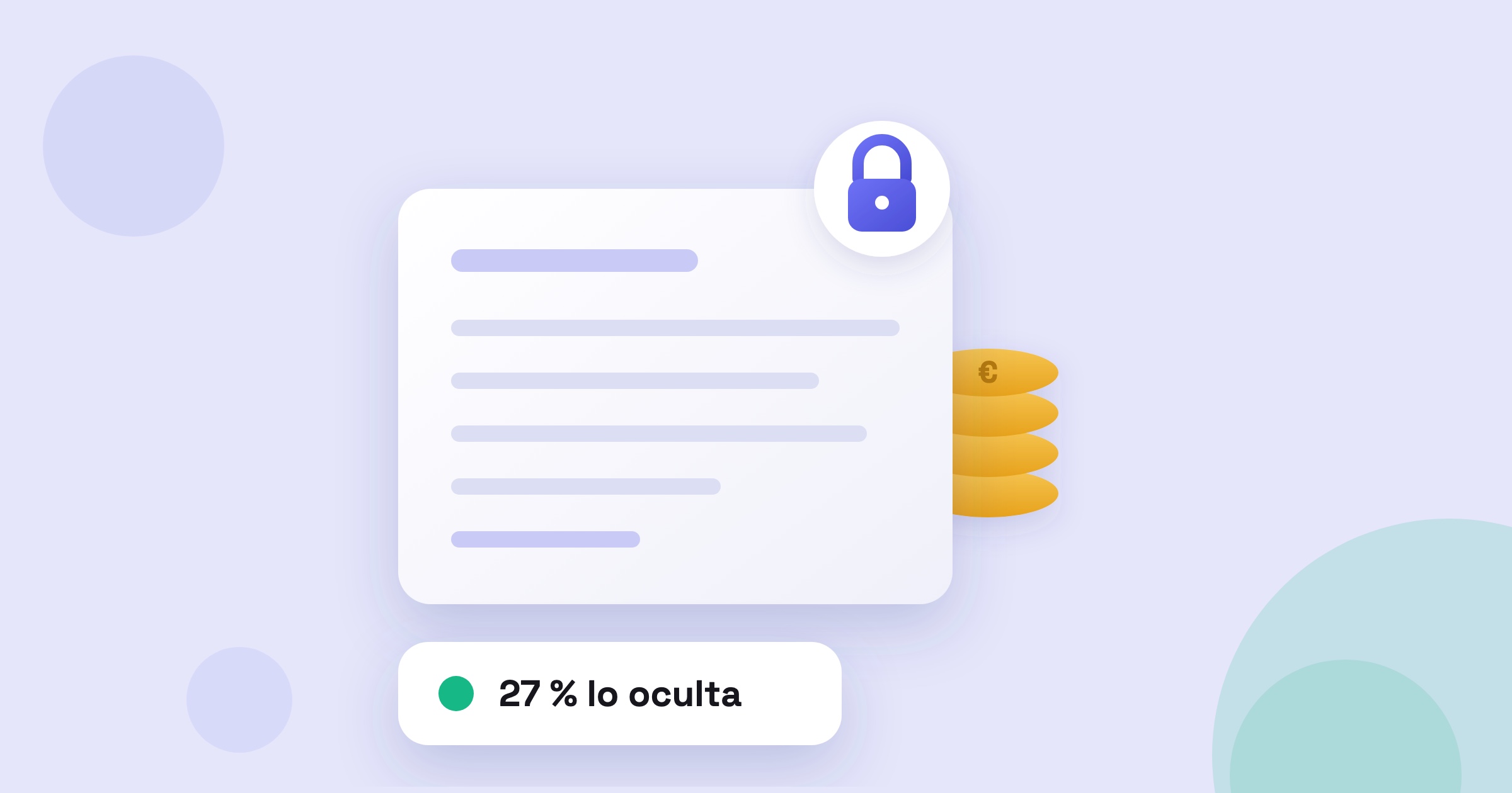 Ilustración de un extracto bancario con un candado y unas monedas asomando por detrás, sobre fondo lavanda